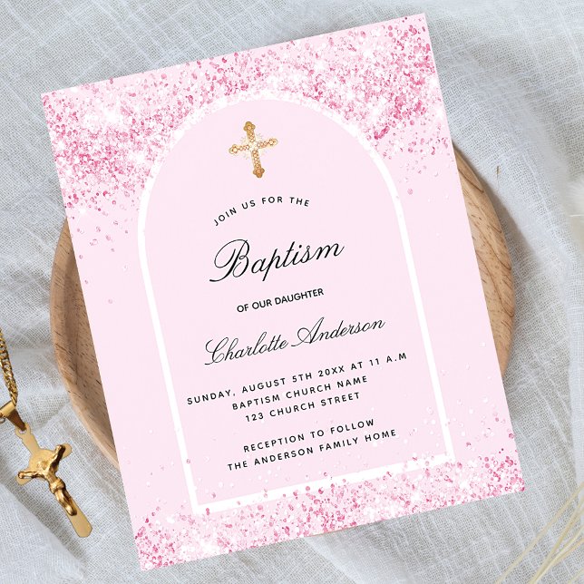 Budgetdobaptism  rosa glitter stoftgrenflicka (Skapare uppladdad)