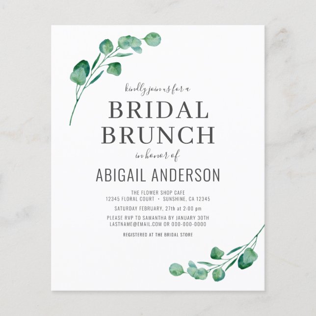 Budgetekalyptusblad Bröllopsbrunchinbjudan (Framsida)