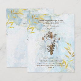 BUDGETElegant BAPTISM Inbjudan Aqua Blue Guld