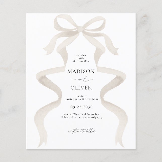 BUDGETElegant Ivory Beige Bow Monogram Bröllop (Framsida)