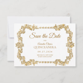 BUDGETElegant Ivory White Guld Ram Quinceanera Anteckningskort