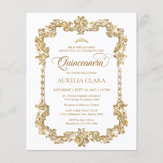 BUDGETElegant Ivory White Guld Tiara Quinceanera (Framsida)