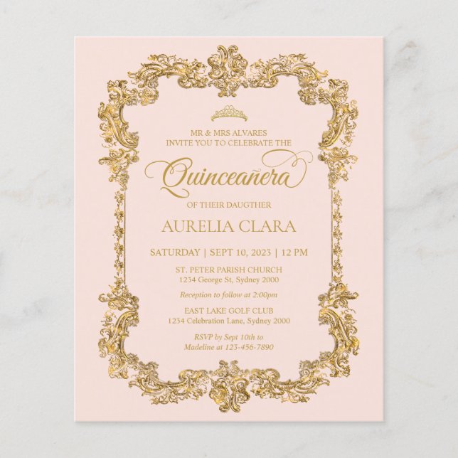 BUDGETElegant  Rosa Guld Tiara Quinceanera (Framsida)