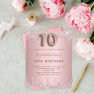 BUDGETEN 10-årsdag rosa dammiga droppar i ro glitt