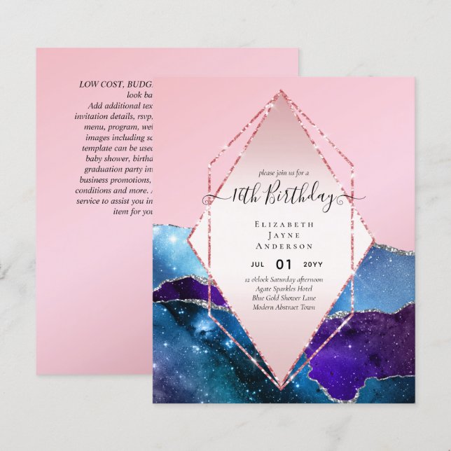 BUDGETEN 16:e födelsedag Glittery AGATE Gnistra In (Fram/baksida)