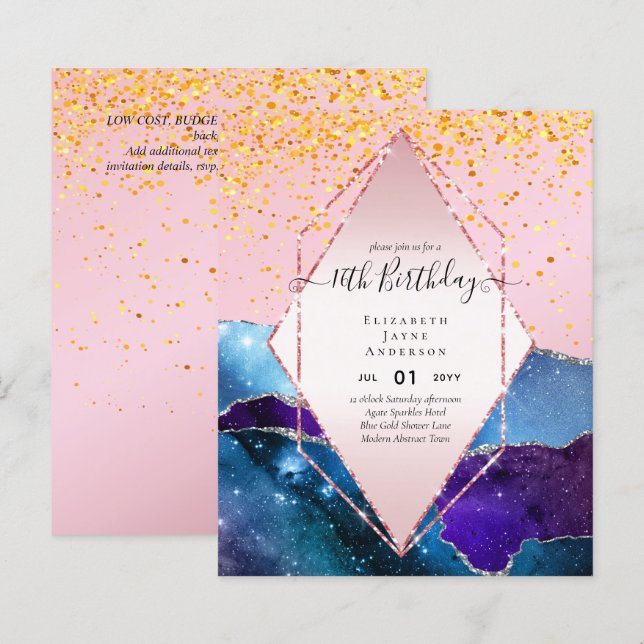 BUDGETEN 16:e födelsedag Glittery AGATE Gnistra In (Fram/baksida)