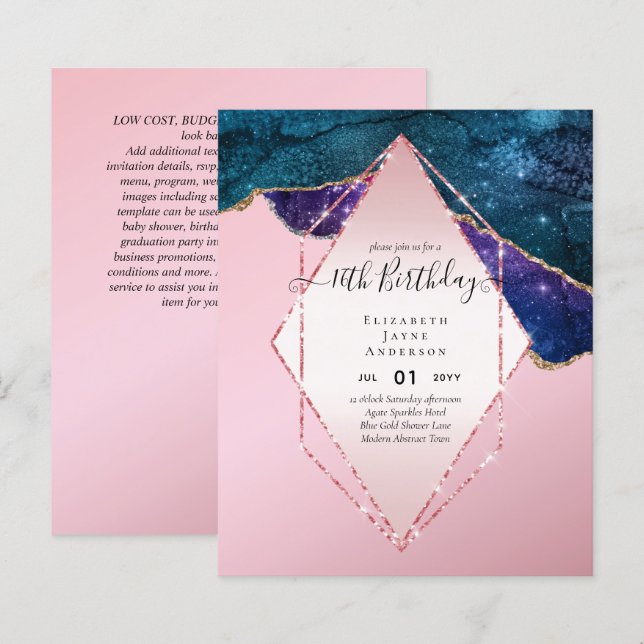 BUDGETEN 16:e födelsedag Glittery AGATE Gnistra In (Fram/baksida)