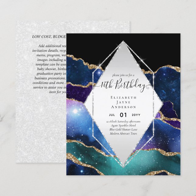 BUDGETEN 16:e födelsedag Glittery AGATE Gnistra In (Fram/baksida)