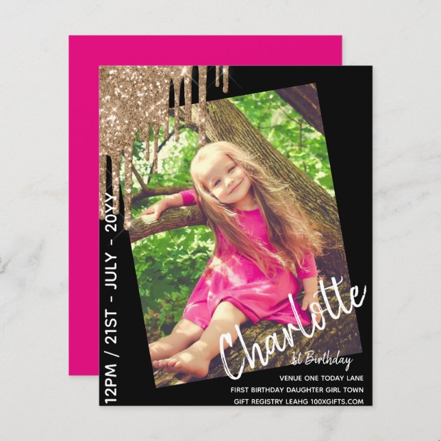 BUDGETEN 1:a födelsedag 1:a i dag PHOTO Inbjudan (Fram/baksida)