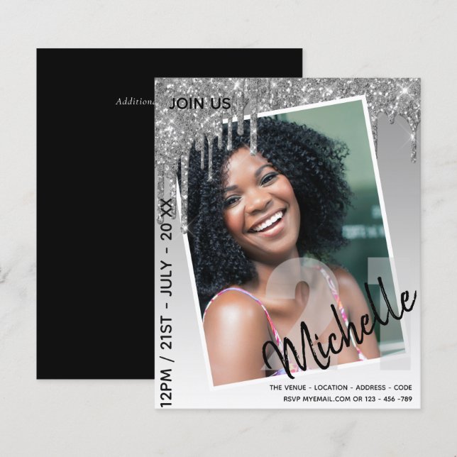 BUDGETEN 21:a födelsedag, PHOTO-droppning Glitter  (Fram/baksida)