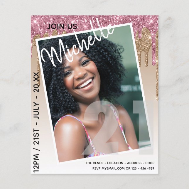 BUDGETEN 21:a födelsedag, PHOTO-droppning Glitter  Flygblad (Framsidan)