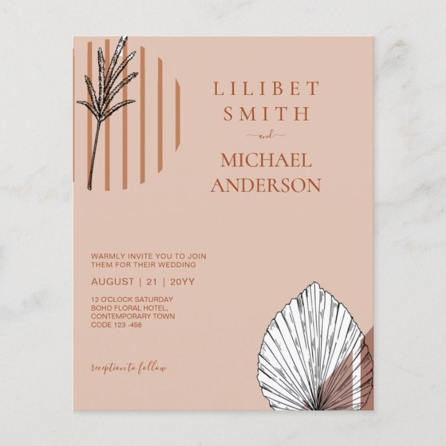BUDGETEN Abstrakt Sage Beige Pampas Grass Bröllop Flygblad (Framsidan)