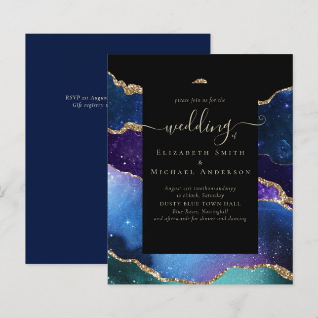 BUDGETEN AGERA Blått Lila Guld Bröllop (Fram/baksida)
