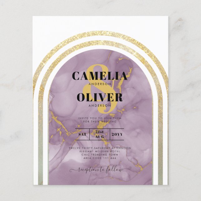 BUDGETEN allt-i-1 Guld Rosa Marble Arch Bröllop Fl Flygblad (Framsidan)