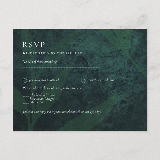 BUDGETEN allt-i-1 Rustic Emerald Grönt Bröllop Vykort (Framsida)