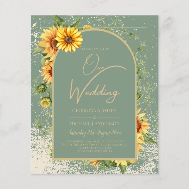 BUDGETEN - allt-i-1-Rustic Sunblommor Greenery Brö Flygblad (Framsidan)