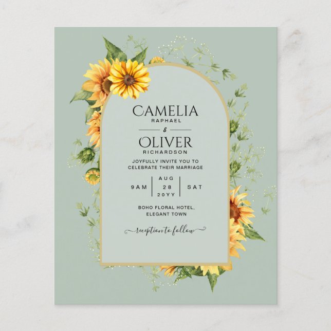 BUDGETEN - allt-i-1-Rustic Sunblommor Greenery Brö Flygblad (Framsidan)