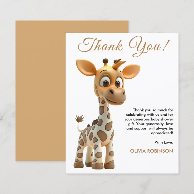 Budgeten Baby Giraffe Baby Shower - tack för ditt  (Fram/baksida)