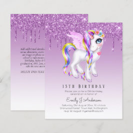 BUDGETEN Barns födelsedag Inbjudan Lila Unicorn
