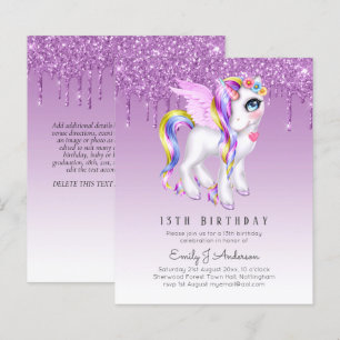 BUDGETEN Barns födelsedag Inbjudan Lila Unicorn