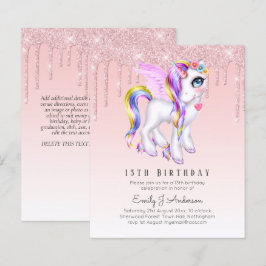BUDGETEN Barns födelsedag Inbjudan Rosa Unicorn