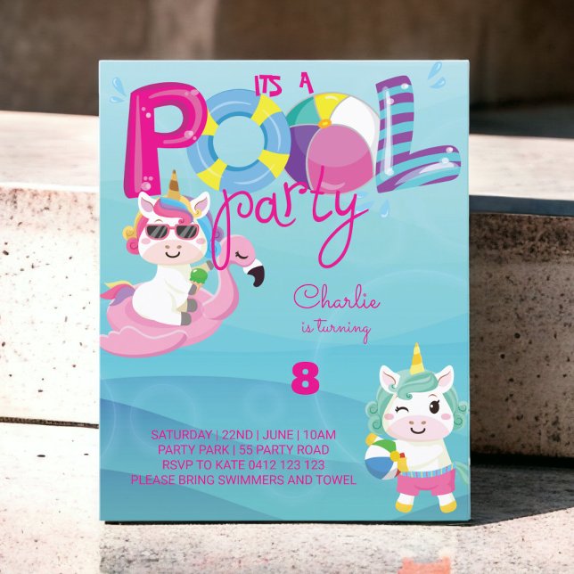 BUDGETEN Bassäng Party Unicorn Birthday bjudande (Skapare uppladdad)