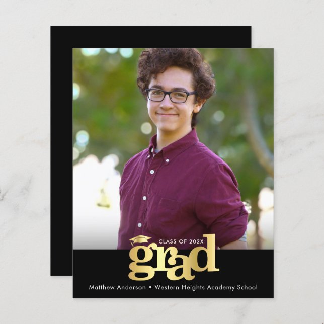 Budgeten Black Guld Photo Studenten Bold Cap Inbju (Fram/baksida)