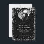 Budgeten Black Silver Glitter, ljusdagsljus Anteckningskort<br><div class="desc">Modern Elegant Black Silver Slate Grått Glitter String Ljus Banner Balloon oavsett ålder</div>