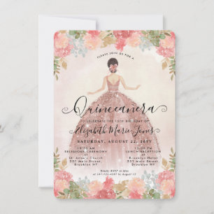 Budgeten Blommigt Ro Guld Rosa Princess Quinceaner Anteckningskort
