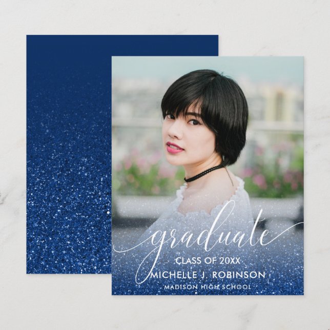 BUDGETEN BLUE Glitter Ombre Girly Photo Studenten (Fram/baksida)