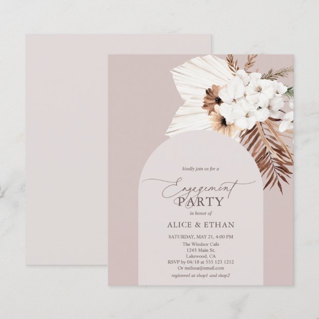 Budgeten Boho Dried Handflatan Löv Förlovningsfest (Fram/baksida)