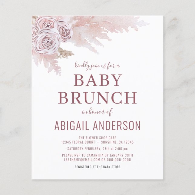 Budgeten Boho Pampas Grass Baby Brunch-inbjudan (Framsida)