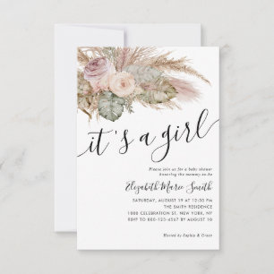 Budgeten Boho Pampas Grass Det är en flicka-babysk Anteckningskort