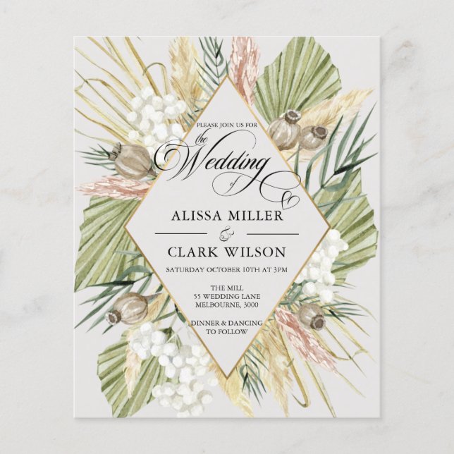BUDGETEN Boho Pampas Grass Wedding bjudande in (Framsida)