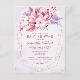 Budgeten Boho Ro Guld Blommigt Rosa Baby Shower Inbjudan Vykort