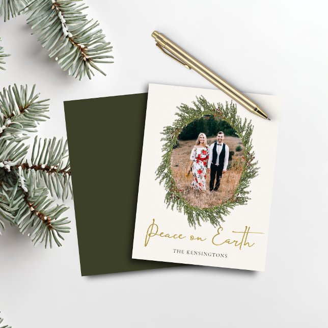 Budgeten Boho Rustic-Helgdag för julkransar (Budget Boho Rustic Christmas Wreath Holiday Photo Card)