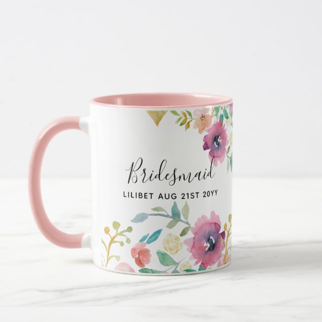 BUDGETEN Bridesmaid Brudens sida ger Rosa Blommigt Mugg (Vänster)