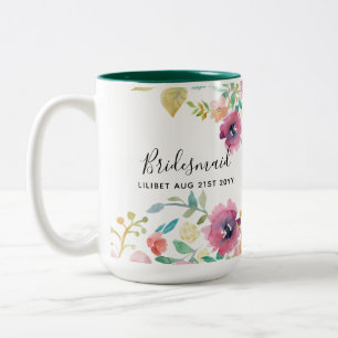 BUDGETEN Bridesmaid Brudens sida ger Rosa Blommigt Två-Tonad Mugg
