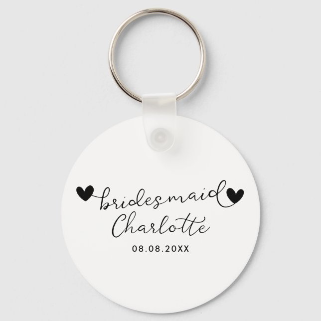 BUDGETEN Bridesmaid Brudens sida Gifts Black White Nyckelring (Framsida)
