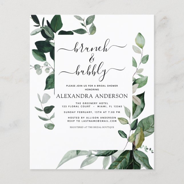 Budgeten Brunch & Bubly Möhippa Greenery Flygblad (Framsidan)