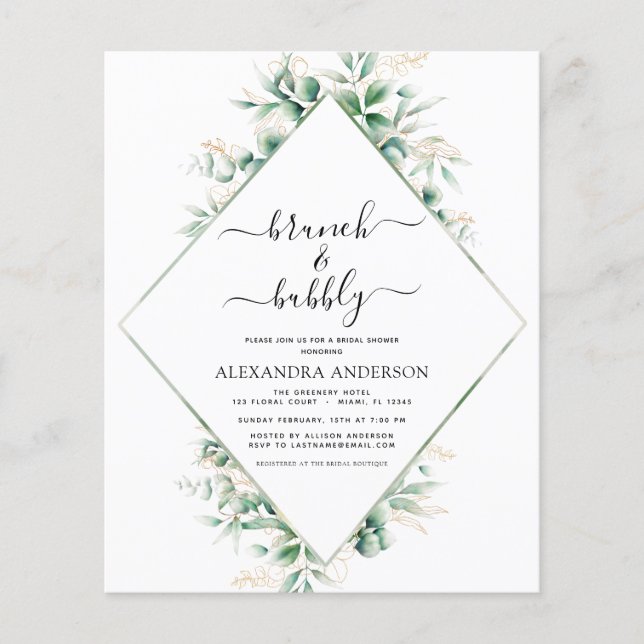 Budgeten Brunch & Bubly Möhippa Greenery Flygblad (Framsidan)