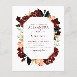 Budgeten Burgundy Navy Blue Blommigt Bröllop Elega Flygblad