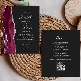 Budgeten Burgundy Silver Agate Mörk QR Code Bröllo
