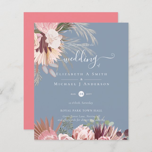 BUDGETEN Burgundy Vin Pampas Grass Tropical Bröllo (Fram/baksida)