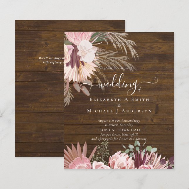 BUDGETEN Burgundy Vin Pampas Grass Tropical Bröllo (Fram/baksida)