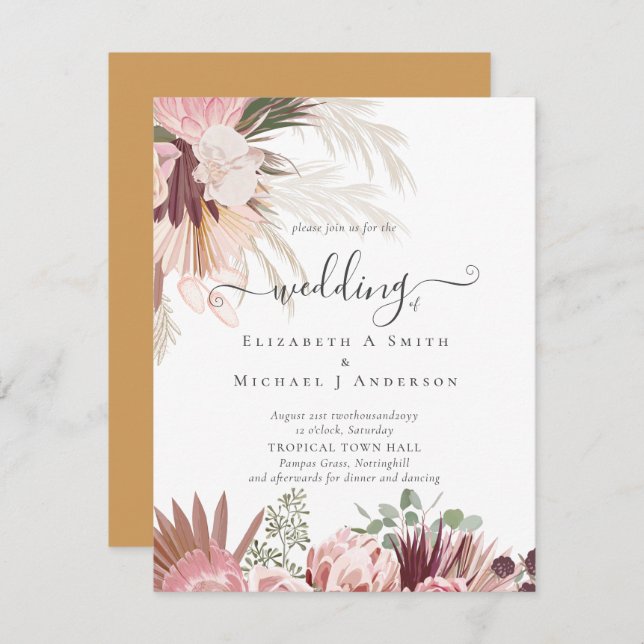 BUDGETEN Burgundy Vin Pampas Grass Tropical Bröllo (Fram/baksida)