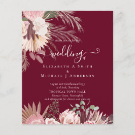 BUDGETEN Burgundy Vin Pampas Grass Tropical Bröllo Flygblad