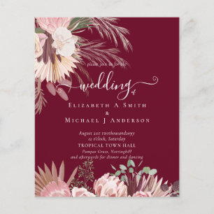 BUDGETEN Burgundy Vin Pampas Grass Tropical Bröllo Flygblad