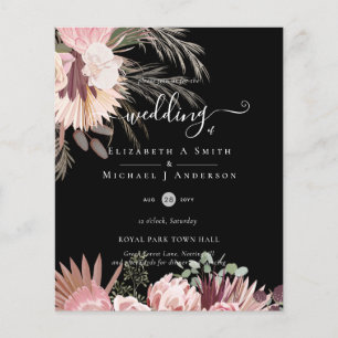 BUDGETEN Burgundy Vin Pampas Grass Tropical Bröllo Flygblad