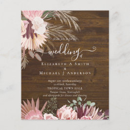 BUDGETEN Burgundy Vin Pampas Grass Tropical Bröllo Flygblad